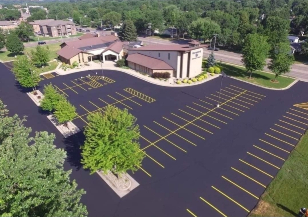 Parking lot with arrows for traffic flow